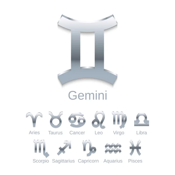 Icônes de symbole du zodiaque argent isolé sur blanc — Image vectorielle