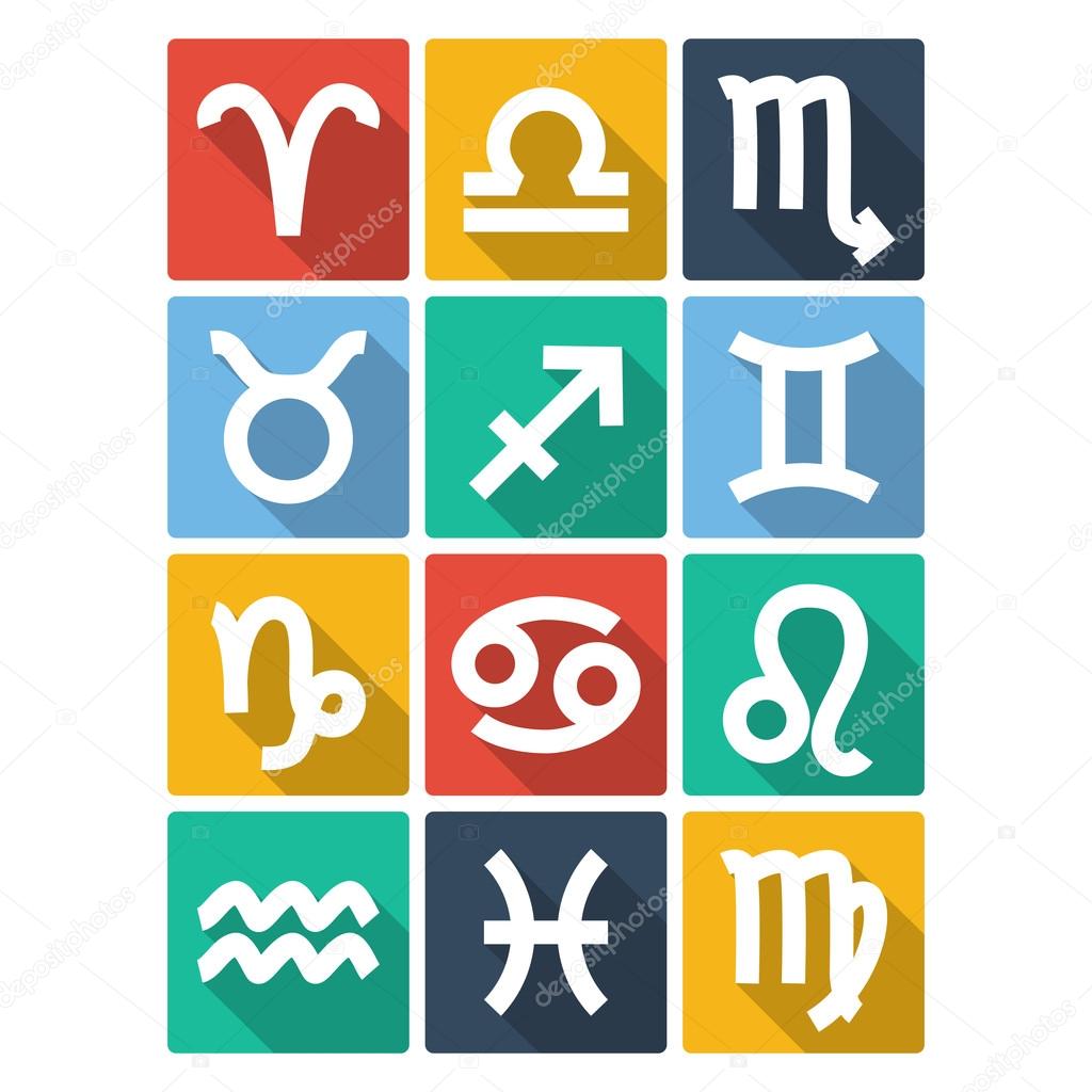 Zodiac Symbol Icons. Flat Style