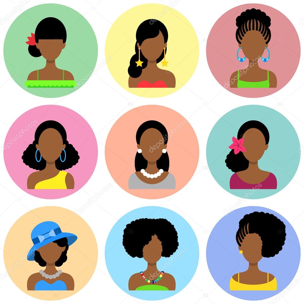Set of Flat Icons with African Women
