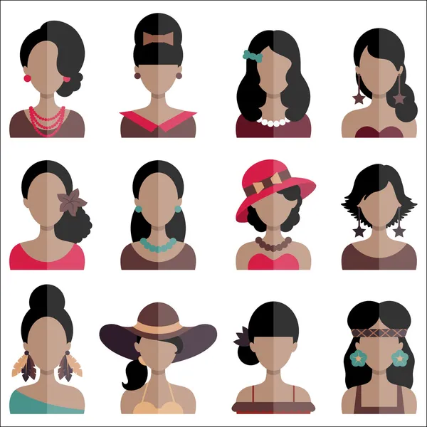 Conjunto de iconos planos con personajes femeninos — Archivo Imágenes Vectoriales