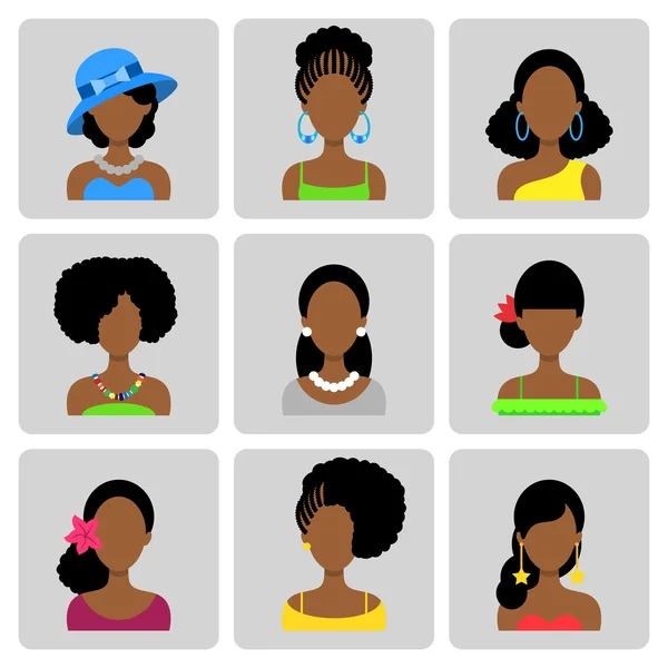 Set de iconos planos con mujeres africanas — Archivo Imágenes Vectoriales