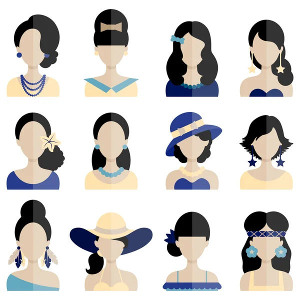 Iconos con personajes femeninos — Vector de stock