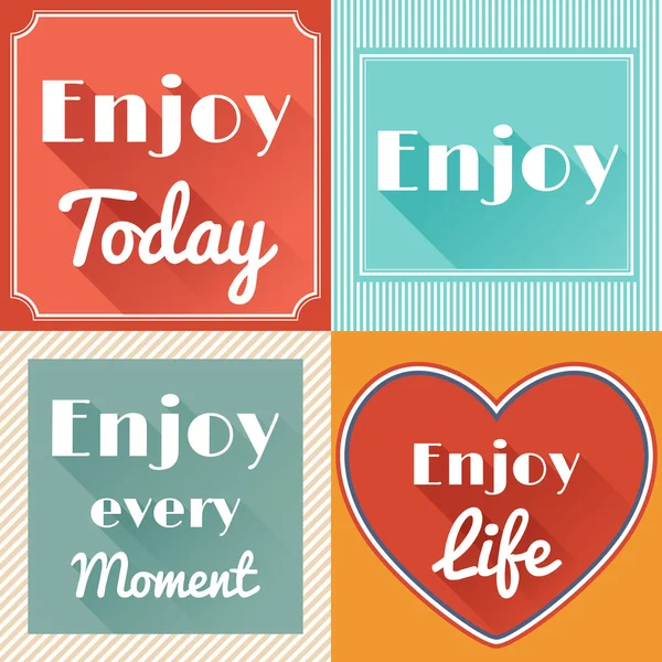 Set of Enjoy Life Motivating Retro Cards Design — Stock Vector