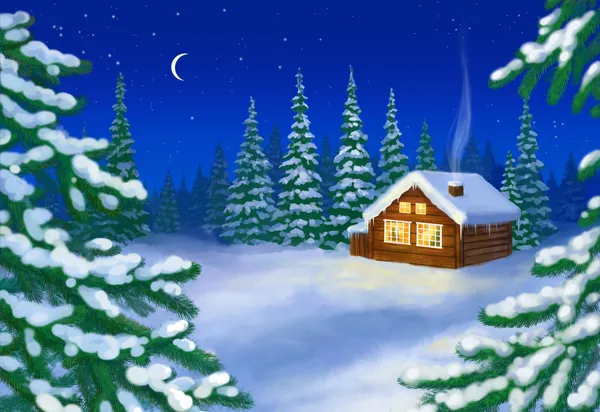 눈 숲에 집 — 스톡 사진