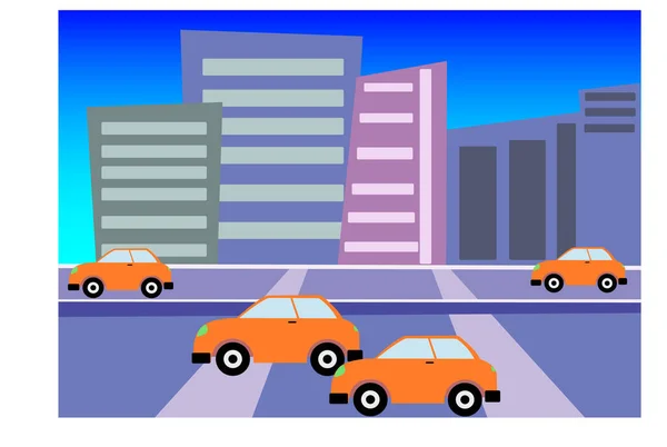 Cartoon City Street Car City Building Highway Road Ready Animation — Stock Vector