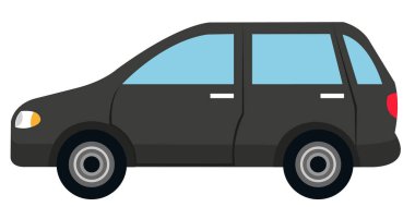 Beyaz arka planda siyah araba vektörü. Sedan araba, evrensel araba, hatchback, SUV araba, otomobil ve taksi 2D çizgi film için..