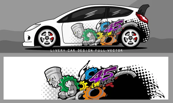 Vector Gráfico Librea Coche Con Adición Pistón Motor Fresco Ilustraciones — Vector de stock