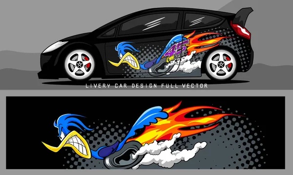 Car Livery Graphic Vector Addition Chicken Illustration Running Giving Fire — Vector de stock