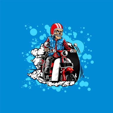zombie skull riding an old motorbike vector illustration