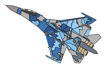 Ukrainian military aircraft, vector graphics. Fighter Su-27 in the Russian-Ukrainian war.