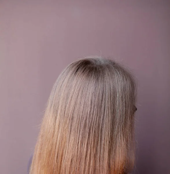 Uma menina com cabelos castanhos longos, lisos e bonitos. Cuidados com o cabelo em casa — Fotografia de Stock