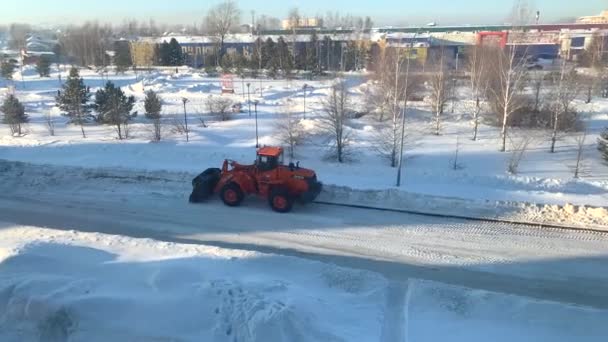 December 2021 Kemerovo Region Russia Big Orange Tractor Cleans Snow — Stock videók