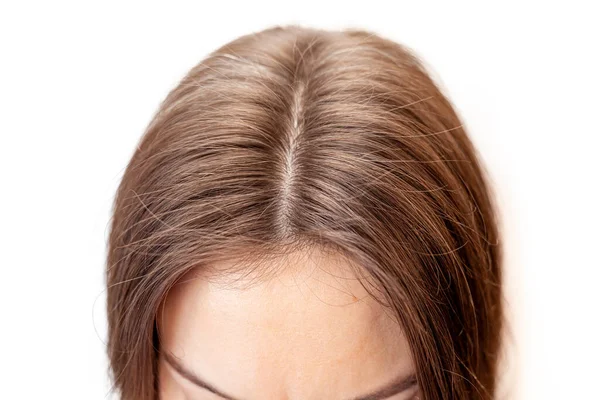 Woman Head Parting Gray Hair Has Grown Roots Due Quarantine Royalty Free Stock Photos
