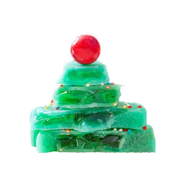 緑の分割ロリポップスライドに積み上げの作品で作られた創造的な甘いクリスマスツリー. — ストック写真