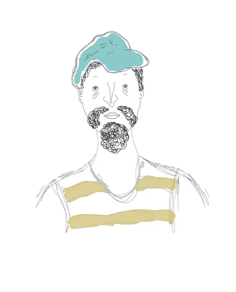 Muž s vousy a čepice ručně vektorový portrét — Stockový vektor