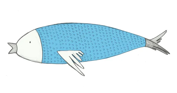 Flying fish graphite and digital illustration — Stock Photo, Image