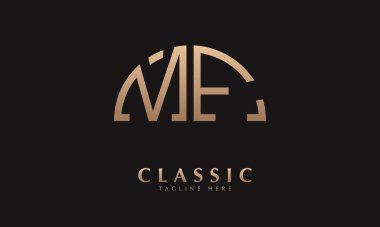 Alfabe MF veya FM Half Illustration monogram vektör logo şablonu