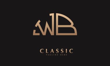 Alfabe WB veya BW Half Illustration monogram vektör logo şablonu