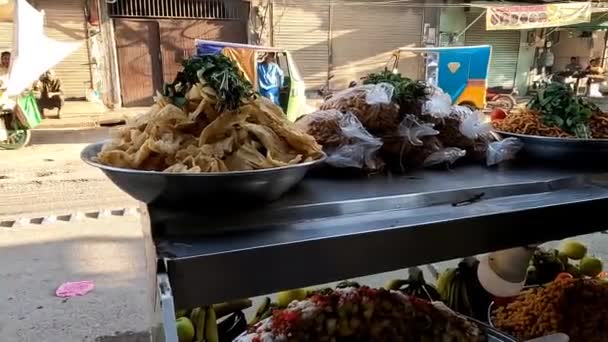 Fruit Chaat Stall Mostrando Múltiplas Frutas Fatiadas Vídeo Alta Resolução — Vídeo de Stock