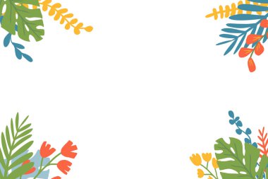 El çizimi izole botanik veya çerçeve. Tebrik kartı, etiket, poster, web sitesi tasarımı için çiçekli kibar bir illüstrasyon. Şirin çiçek arkaplanı.