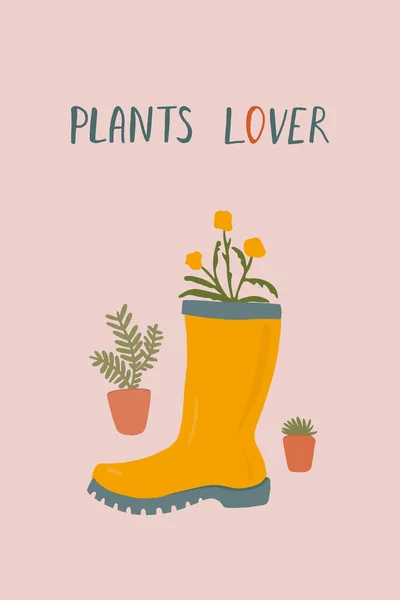 Χειροποίητη Κάρτα Αφίσα Φυτά Βότανα Λουλούδια Και Γράμματα Αγάπη Monstera — Διανυσματικό Αρχείο