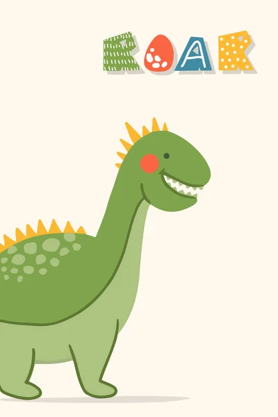 Cute Kartun Dinosaurus Dengan Kutipan Dino Kekanak Kanakan Datar Dengan - Stok Vektor