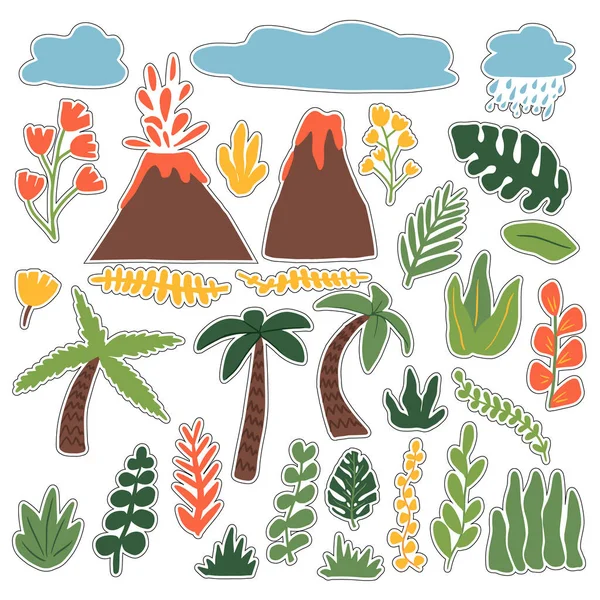 一组平坦的自然设计元素 如棕榈树 云彩等 植物病媒收集 卡通画用于卡片设计 网页设计 — 图库矢量图片