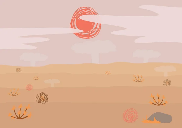 Paisaje Infantil Dibujos Animados Con Desierto Rocas Sol Plantas Desiertas — Vector de stock