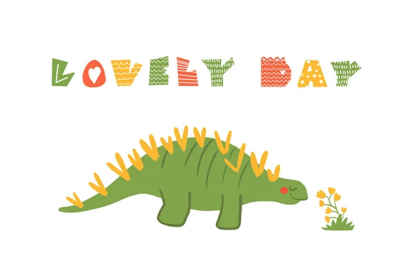 Милый Мультяшный Динозавр Цитатой Плоский Детский Динозавр Надписью Идеально Подходит — стоковый вектор