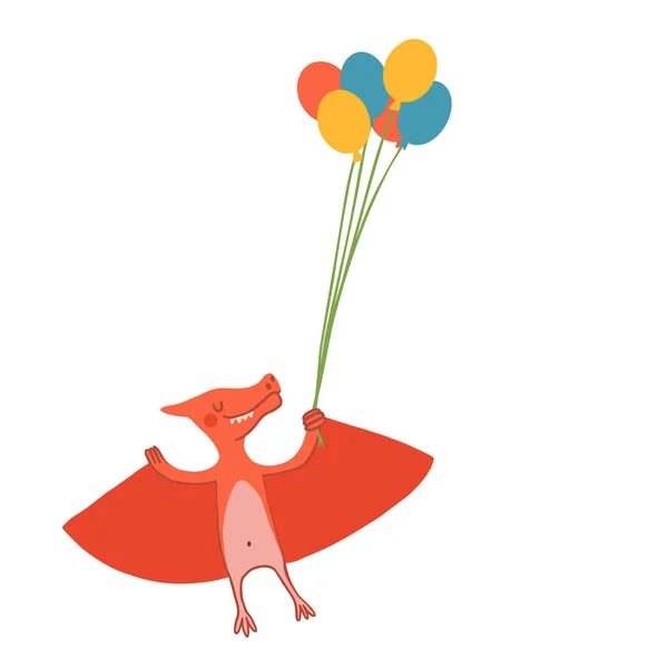 Χαριτωμένος Δεινόσαυρος Παιδιάστικη Εορταστική Dinos Επίπεδη Εικόνα Χαρούμενα Γενέθλια Ζωώδης — Διανυσματικό Αρχείο