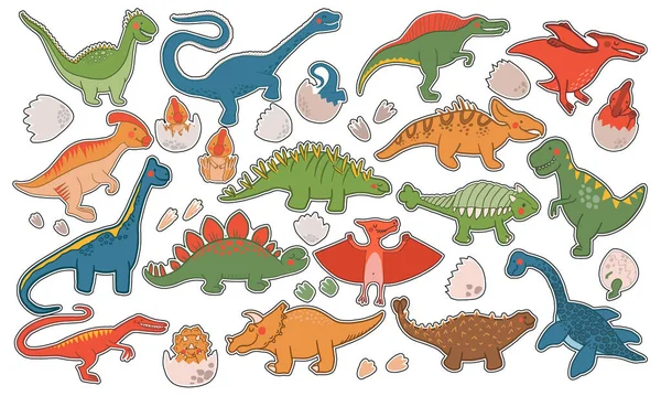 Ωραίο Σετ Δεινοσαύρων Επίπεδη Προϊστορική Σαύρα Για Παιδιά Παιδική Αφίσα — Διανυσματικό Αρχείο