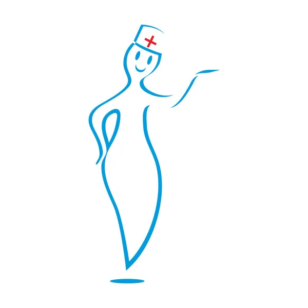 Médecin Coiffé Une Croix Rouge Infirmière Joyeuse Montrant Produit Souriant — Image vectorielle