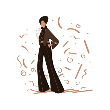 Moda dünyasından güzel bir kadın geniş pantolonuyla gülümsüyor. Avrupalı bir kadının tam boy portresi.