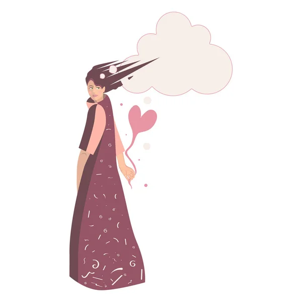 Chica Con Pensamientos Corazón Mano Mujer Burbuja Pensamiento — Archivo Imágenes Vectoriales