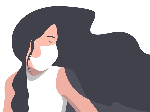 Жінка Носить Маску Обличчя Через Забруднення Повітря Або Епідемію Вірусу — стоковий вектор