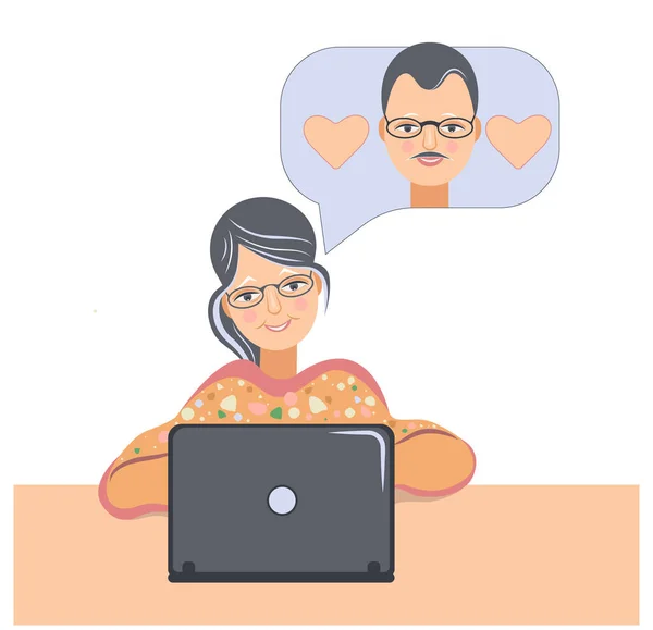 Vecchi Amanti Uomo Donna Corrispondenza Amore Comunicazione Incontri Internet Illustrazione — Vettoriale Stock