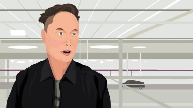 DECEMBER 7, 2021 Watch Tesla CEO Elon Musk interview at the Board of CEO Summit.  portrait of famous founder, CEO and entrepreneur Elon Musk. clipart
