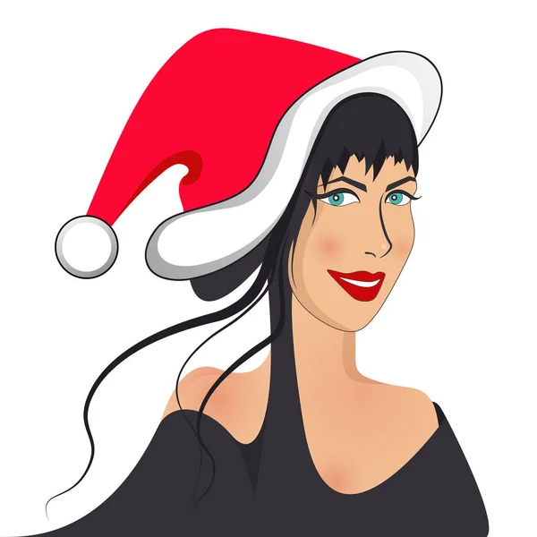 Sexig Glad Överraskad Kvinna Jultomten Hatt Julens Kvinnliga Ansikte — Stock vektor