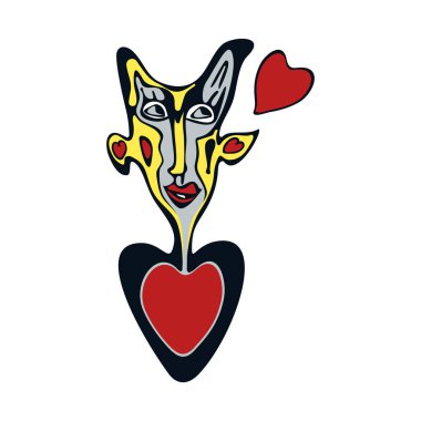 Surreal face with ears and heart. Concept of love, love and faith for what you hear.