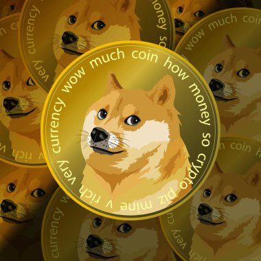 Dogecoin DOGE cryptocurrency, Dogecoin cryptocurrency symbol, shiba inu dog muzzle on a coin, digital currency symbol