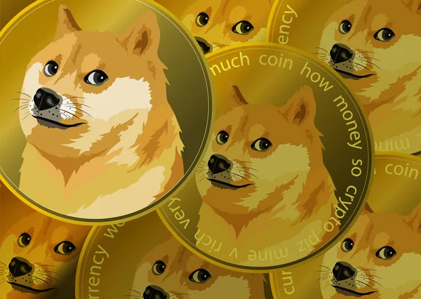 Фон Много Золотых Монет Dogecoin Символ Криптовалюты Догекоина Криптовалютный Догекоин — стоковое фото