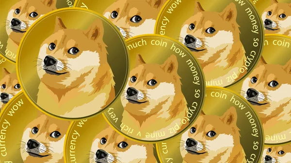 Фон Много Золотых Монет Dogecoin Символ Криптовалюты Догекоина Криптовалютный Догекоин — стоковый вектор