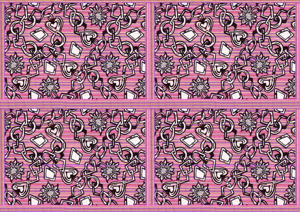 シームレスな抽象パターン 水平方向の縞模様のフレームの背景に花 鎖のパターン バレンタインデー — ストック写真