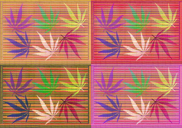 无缝隙的大麻叶图案 带有横线和大麻叶的彩色背景 — 图库照片