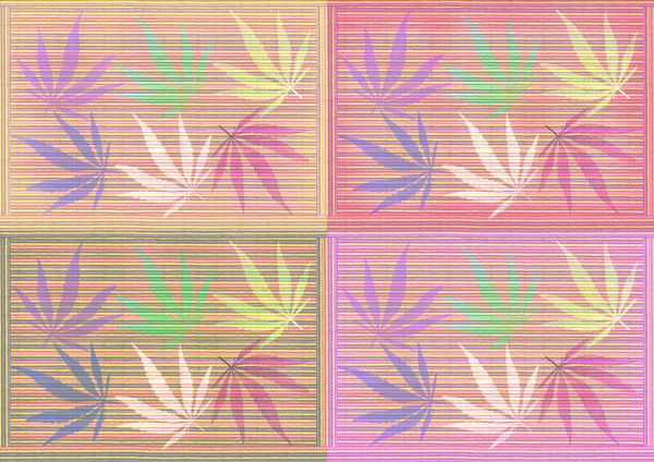 大麻の葉でシームレスなパターン 水平線と大麻の葉を持つ多色の背景 — ストック写真