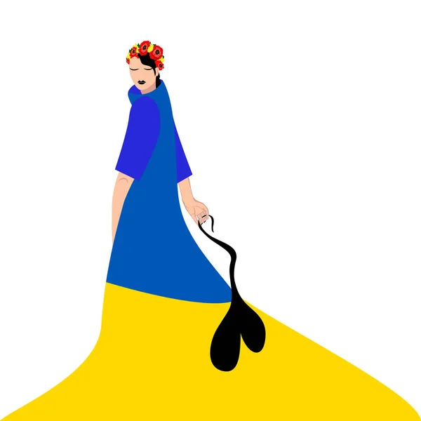 Una Niña Con Vestido Del Color Bandera Ucrania Lleva Corazón — Archivo Imágenes Vectoriales