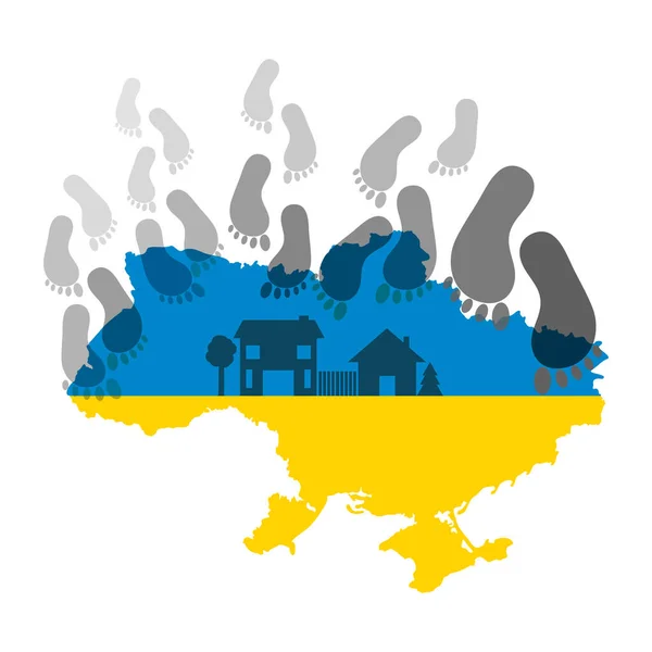 Mapa Ucrânia Com Vestígios Conceito Regresso Dos Refugiados Ucranianos Sua — Vetor de Stock