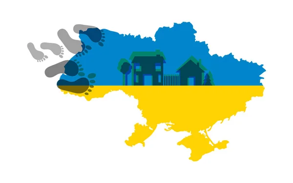 Карта України Слідами Концепція Повернення Українських Біженців Батьківщину — стоковий вектор