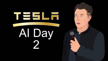 May 18, 2022, Elon Musk announced the date of the famous Tesla AI Day event on his Twitter account. Illustration portrait of Elon Musk and text Tesla AI Day clipart