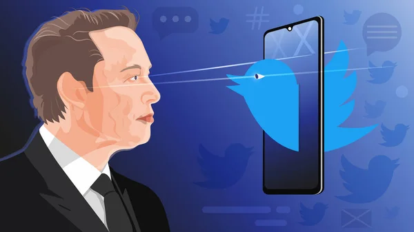 Retrato Elon Musk Smartphone Logotipo Twitter Ilustración Editorial Elon Musk — Foto de Stock